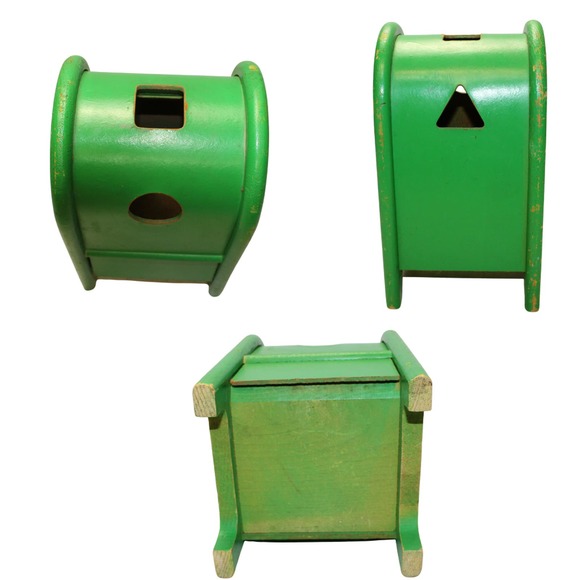 Vintage Playskool Postal Station Green Wooden Toy Mailbox with 6 Blocks - Picture 3 of 4
